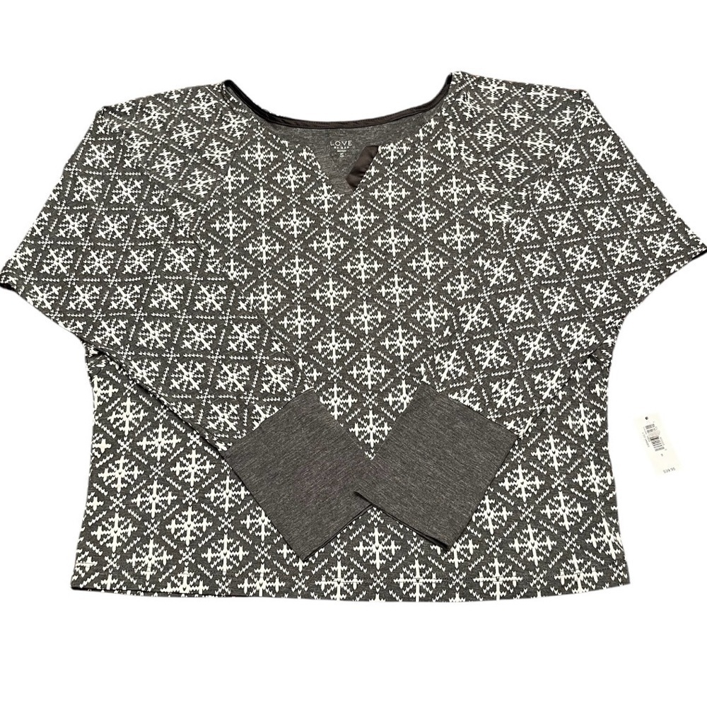 Love by GAP Gray/White Snowflake Patterned Pajama Top Size S - Picture 6 of 10
